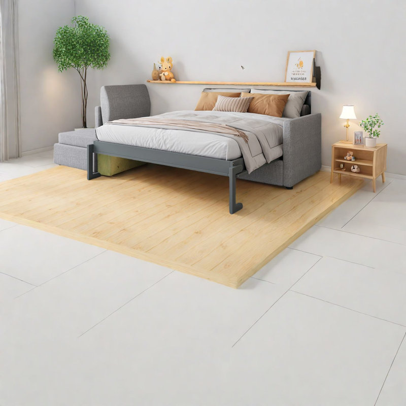 Grand lit escamotable peu encombrant, design moderne gris en MDF avec canapé
