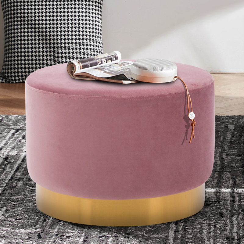 Arfhlaith Upholstered Pouf, Pink Velvet 