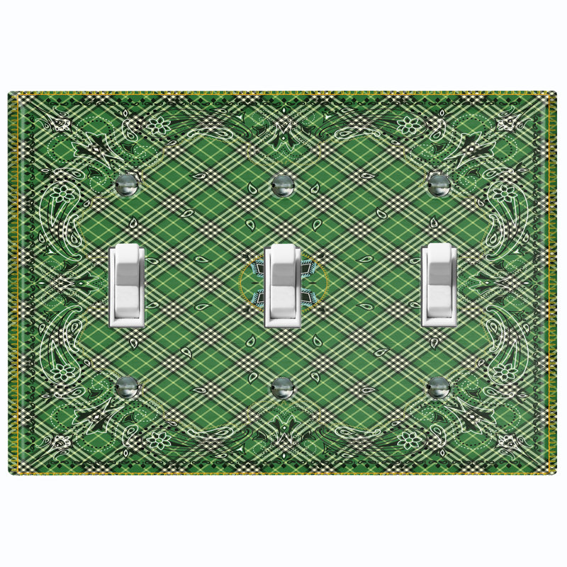 Patterned 3 - Gang Toggle Light Switch Standard Wall Plate, Green