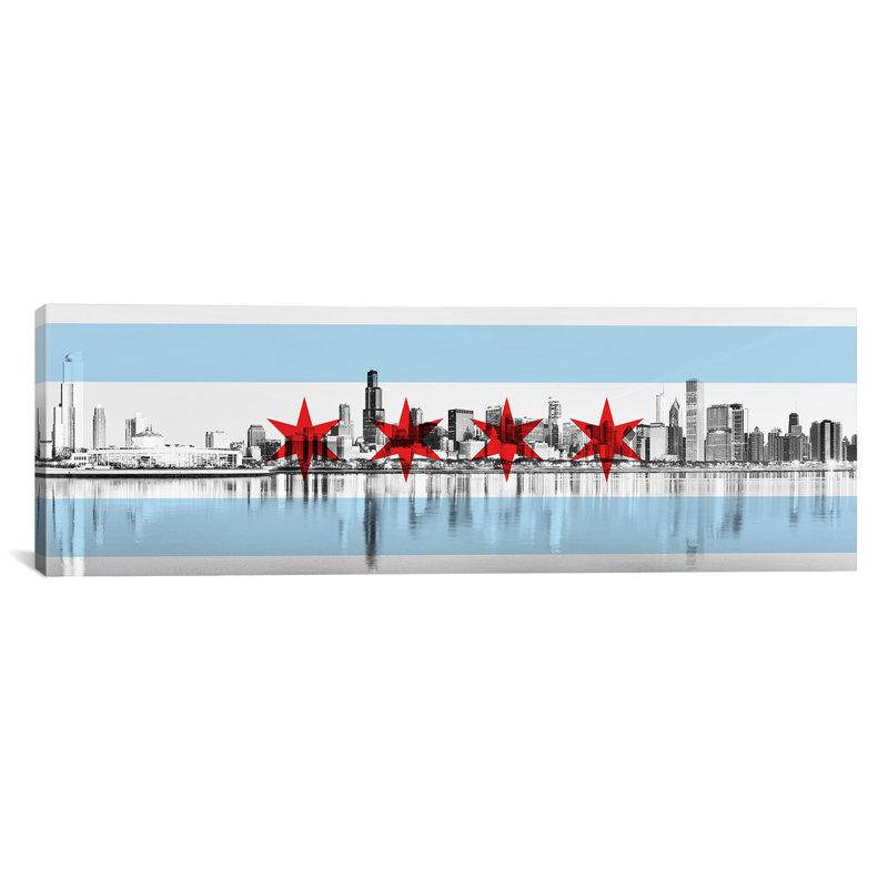 Drapeau chicago, "city horizon" , impression panoramique sur toile, H 12 po x l 36 po x P 1,5 po, Toile tendue