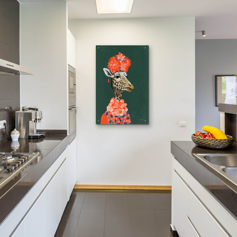 «Portrait de girafe par madame Regal» par Yvette St. Amant, art mural en verre acrylique, 24 po x 36 po