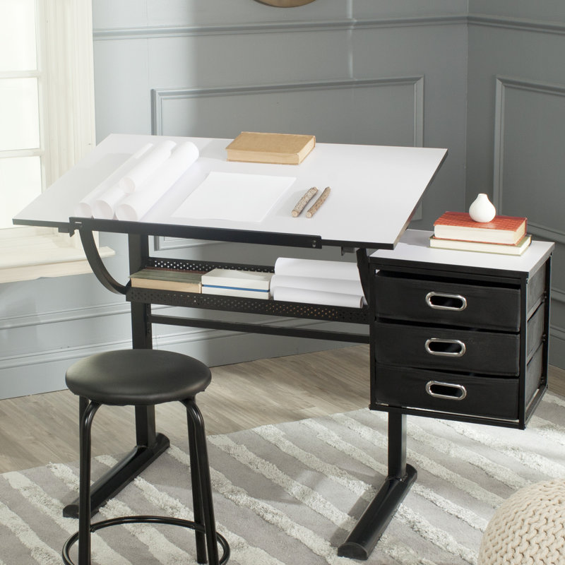Harvard Transitional Black & White Home Office Desk with 3 Drawers