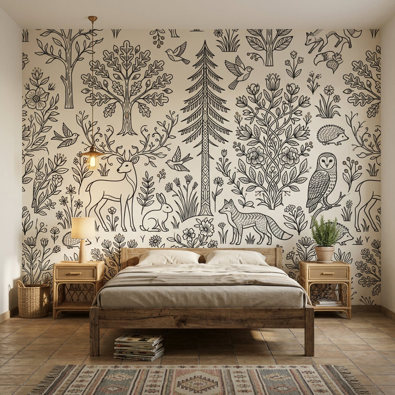 Décoration murale amovible Woodland, 120 po x 96 po, Peler et coller