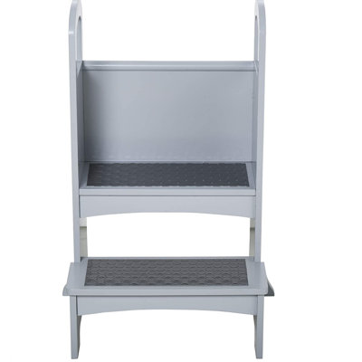 Kerry Kids Wooden Step Stool Kitchen Helper Non-Slip Panels Handles Grey