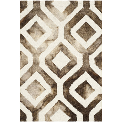 Bryauna Hand Tufted Wool/Cotton Geometric Rug in Ivory/Chocolate