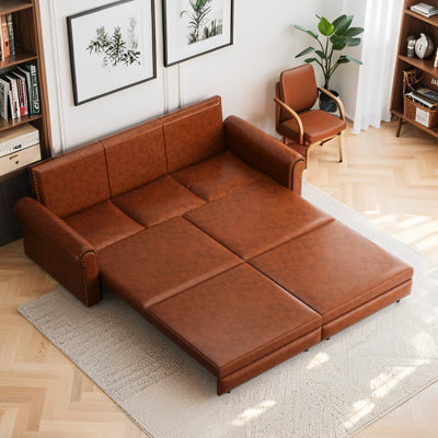 Chesterfield King Sofa Bed, 3-in-1 Faux Leather & Nailhead Trim