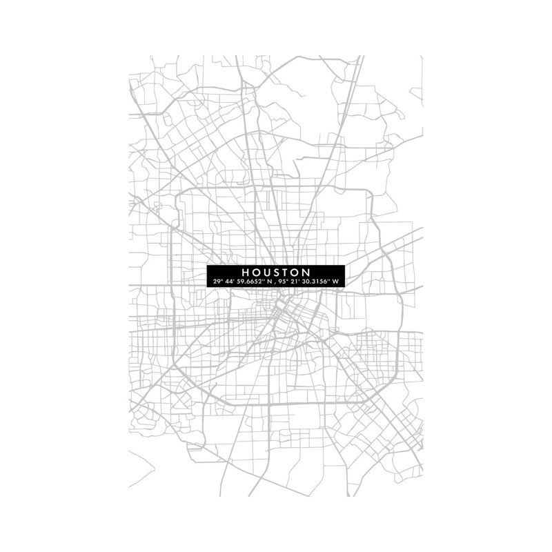 Houston City Map Minimal 1 Piece Wrapped Canvas Wall Art, 45.72cm H x 30.48cm W