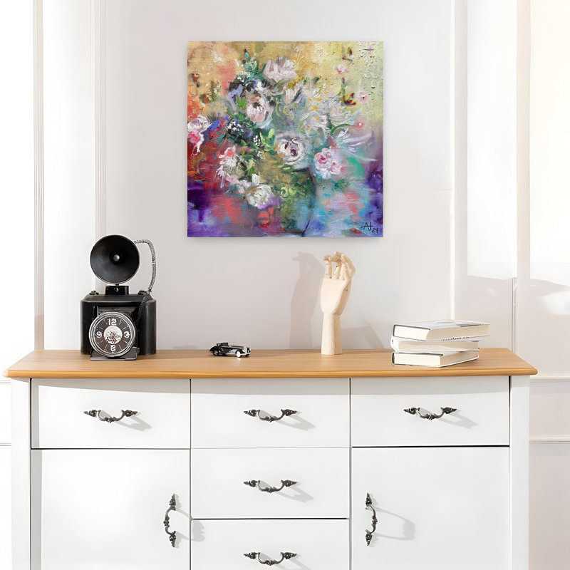 «Vibrant Abstract Bouquet Abstract Colorful Delicate Flower Spring», art mural, H 18 po x l 18 po
