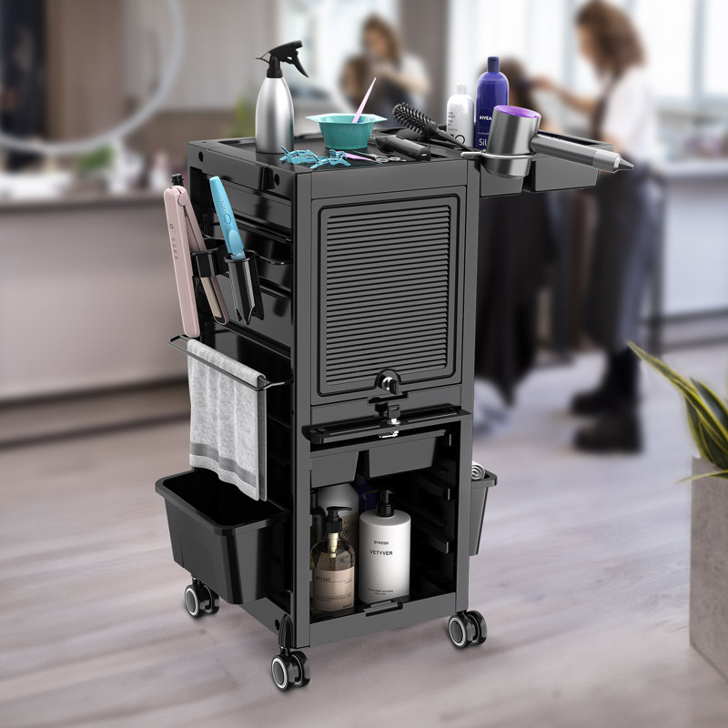 Rolling Utility Cart Storage Cart with Trays Lockable Craft Cart Salon Trolley