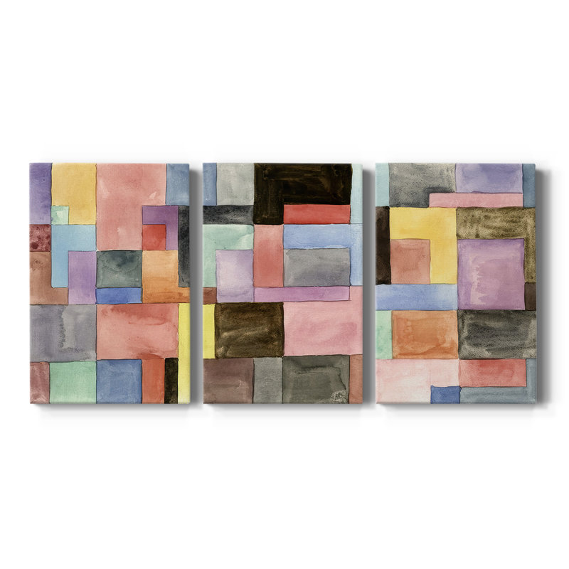 Primaire blocs I - toile tendue sur mesure - 3 pièces, H 12 po x l 24 po