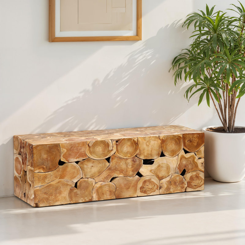 Billiot Reclaimed Teak Wood Block Bench, Natural