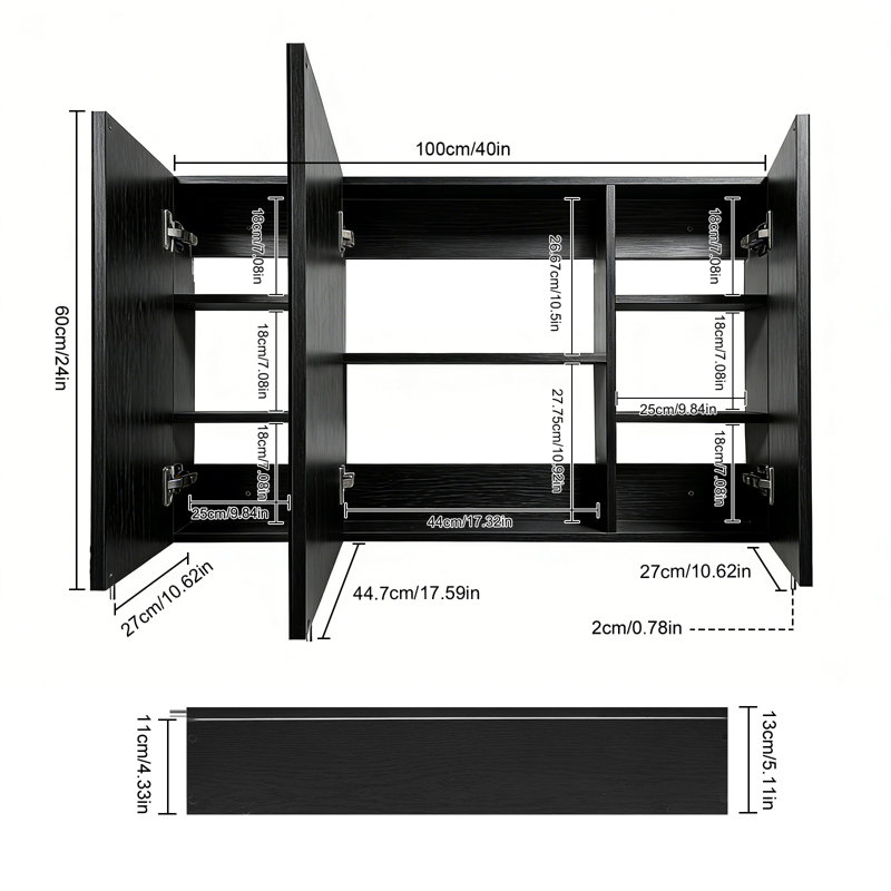 Daciano 100cm W 60cm H Surface Mount Mirror Cabinet 