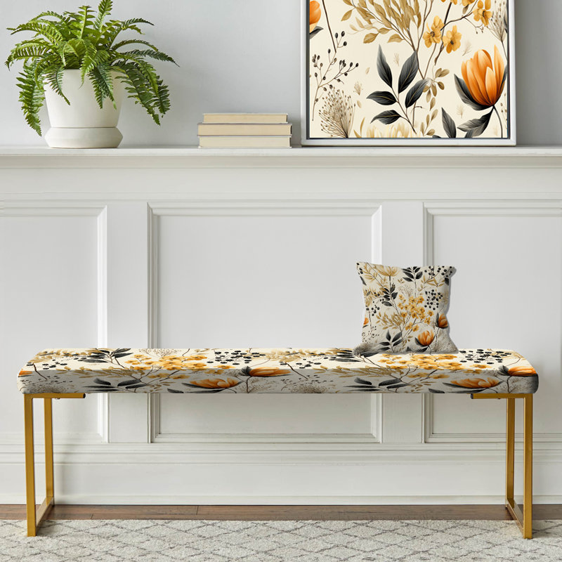 Banc rembourré or, Botanical Flowers Rustic Charm