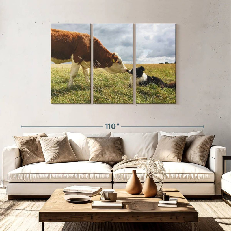 Border Collie And Cow, 48" H x 74" W