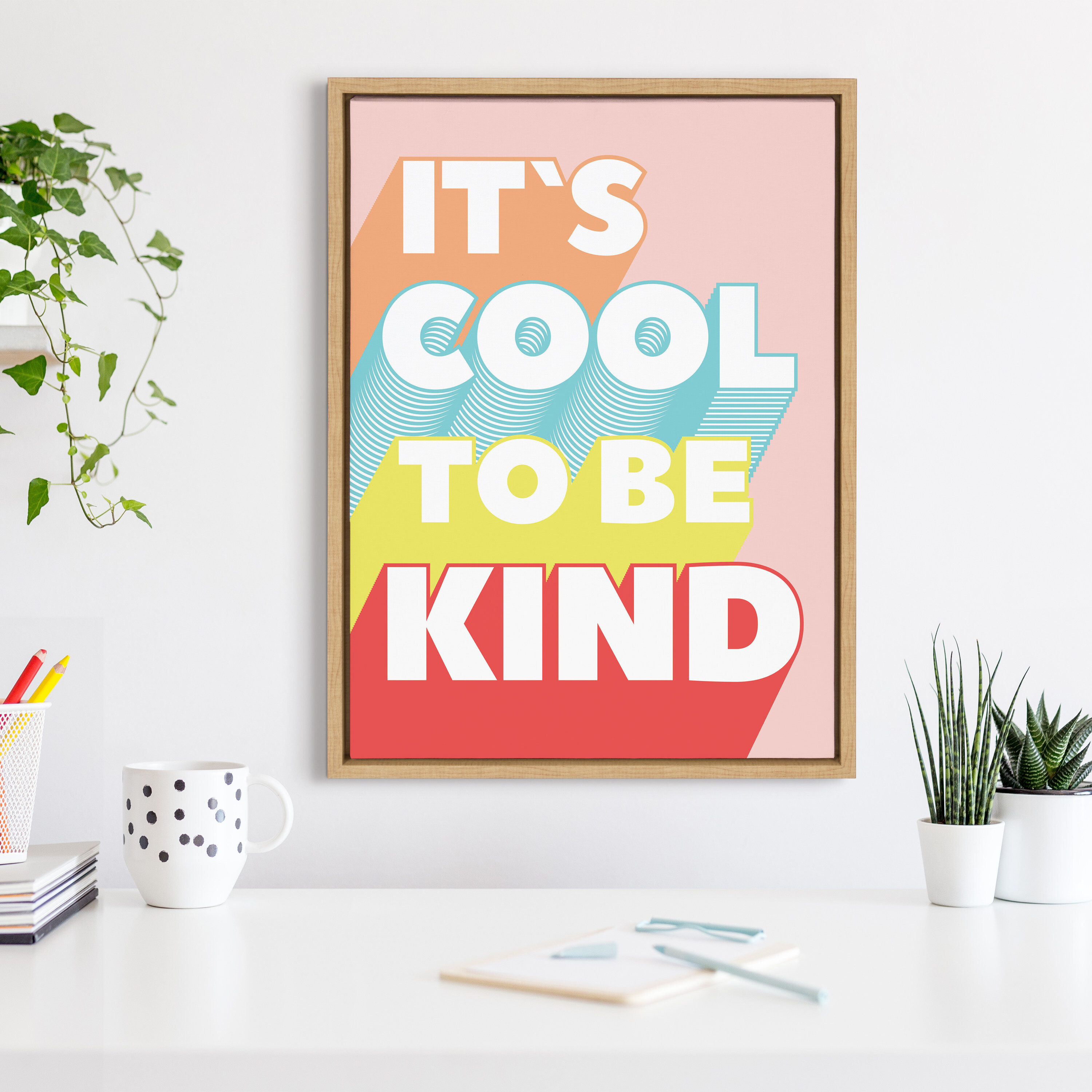 Kate and Laurel It's Cool To Be Kind Framed On Canvas by Artesica Wayfair