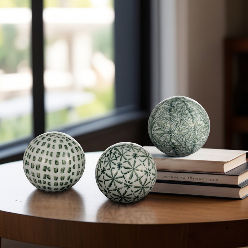 Elegant Ceramic Painted Orbs for Home Decor Accent - Decorative Object for Living Room, Shelf Display, or Office Desk - 4"