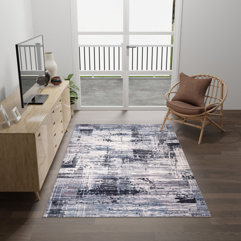 Tapis d'intérieur lavable en machine HGTV Everyday Chic, Gris, Rectangulaire 6 pi x 9 pi