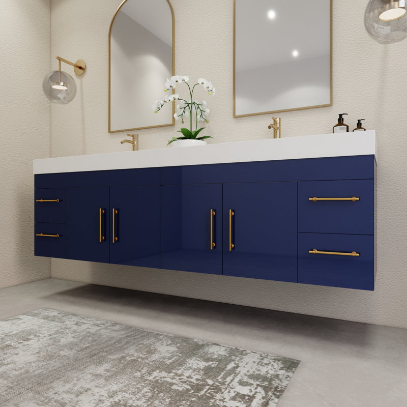 Ensemble de meuble-lavabo double mural 83,4 ", Bleu nuit