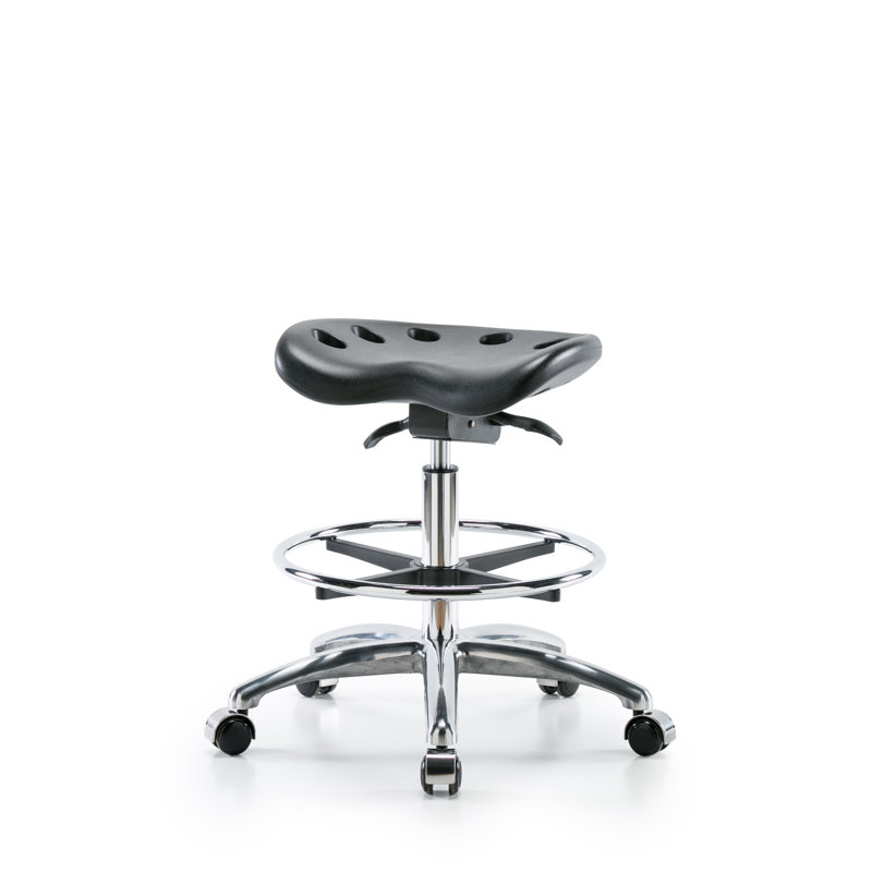 Tabouret de laboratoire à hauteur ajustable Tractor, Noir, Roulettes, Chrome
