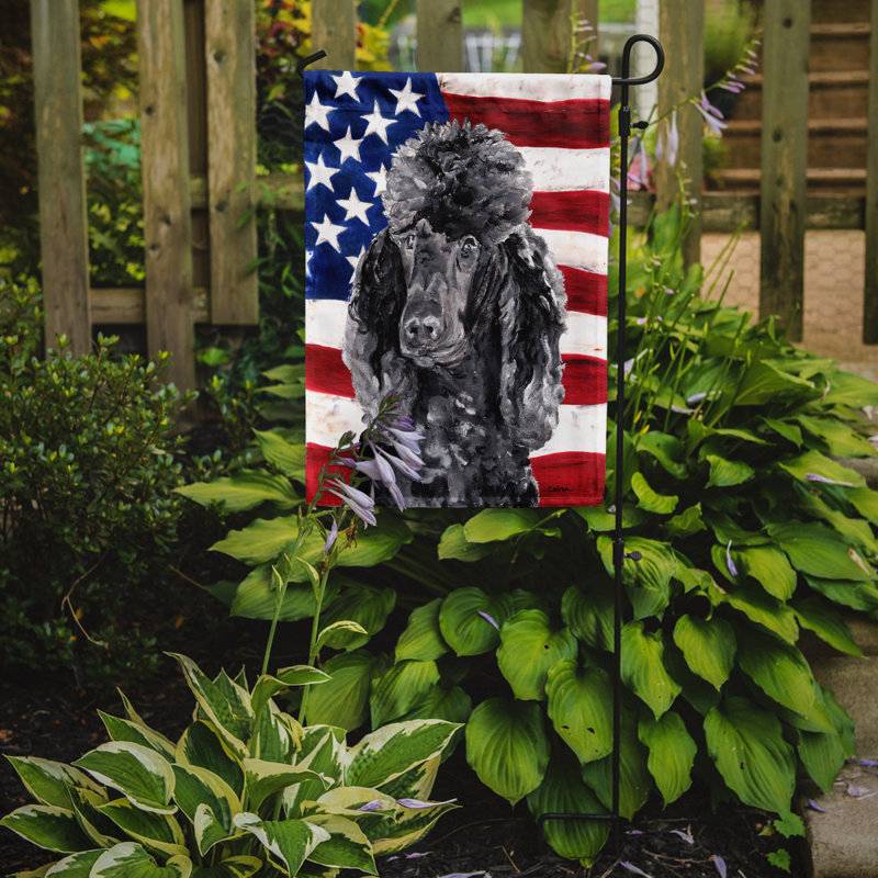 2 côtés en polyester de 2 côtés american drapeau de jardin, Caniche blanc / gris