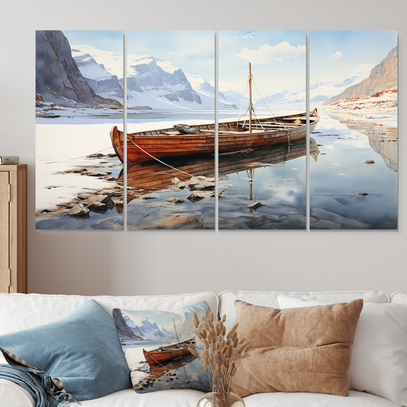 Ensemble de 4 décorations murales rouges et blanches «Tranquility III - Minimalisme», H 28 po x l 48 po
