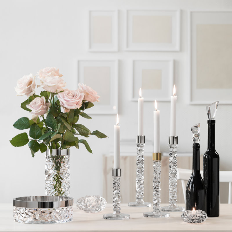 Carat Crystal and Chrome Tabletop Candlestick Set