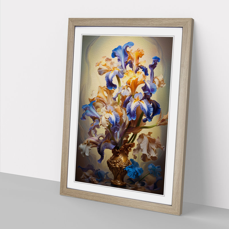 Iris Flower Baroque No.4 Framed Print, Oak Framed, 64cm H x 46cm W x 2cm D