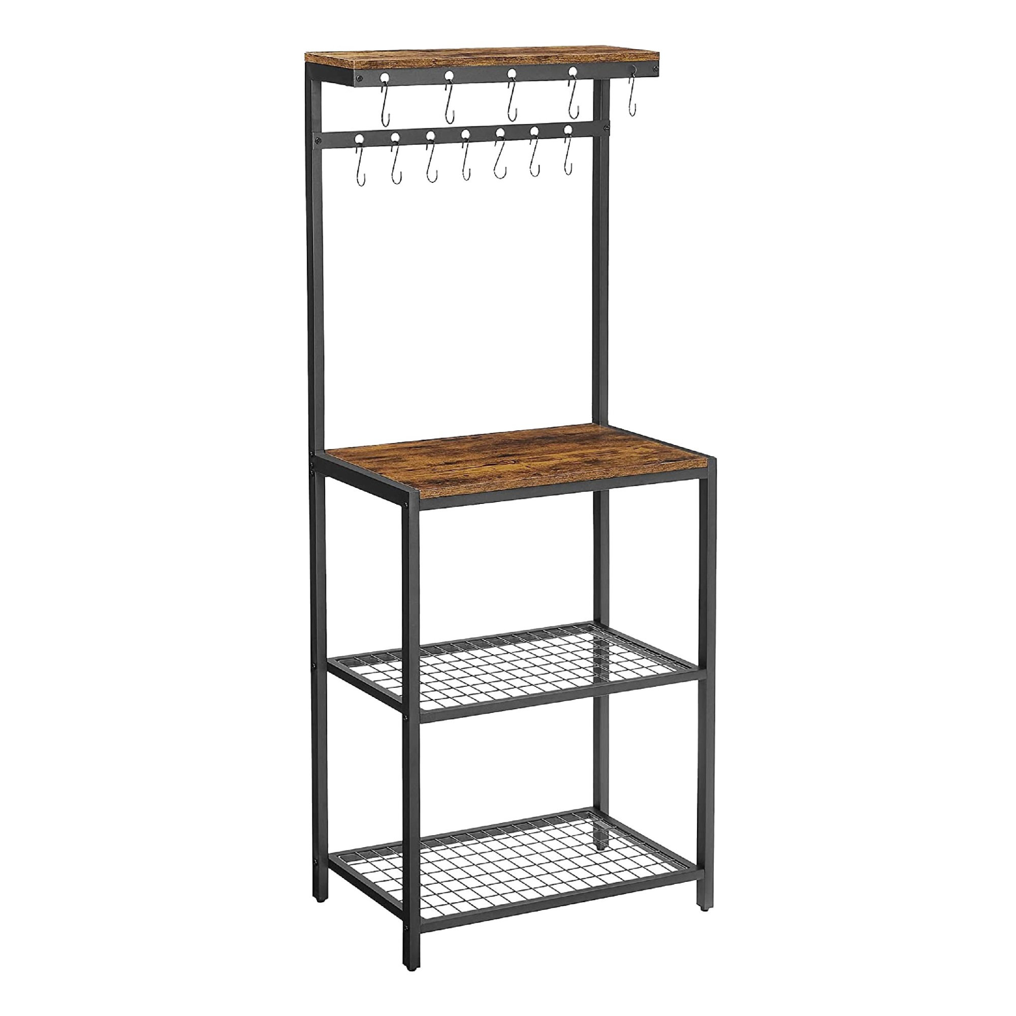 Paulo 17.5'' Iron Corner Baker's Rack with Wooden Shelves