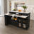 Kitchen Island With Extendable & Rotating Table, Mdf With Marble Veneer Retro Design, 4 Drawers & Glass Door Cabinets With Built-In Socket, Expandable Dining Station For 2-4 Person-129490341