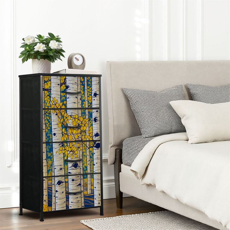 4 Drawer Dresser for Bedroom, Narrow Chest of Drawers, Wooden Top and Study Iron Frame 18"x37.5"-(WxH)