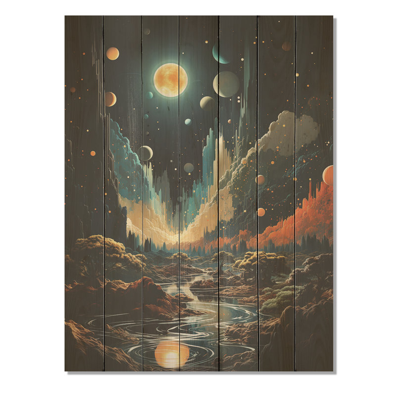 Cosmic Space Odyssey - plage sur bois, H 20 po x l 10 po