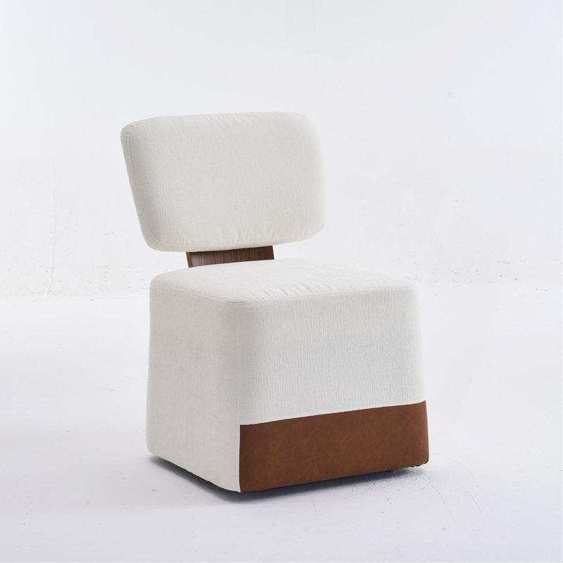 Chaise rembourrée en lin sans accoudoirs avec roulettes