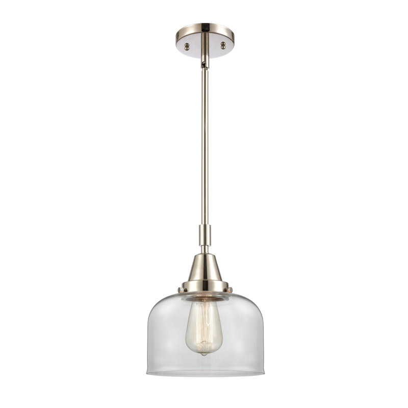 Luminaire suspendu 1 lumière à une cloche, Transparent, H 44,12 po x l 8 po x P 8 po, Nickel poli
