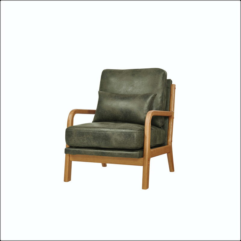 Méridienne en bois avec tissu métallique et support double, Vert olive