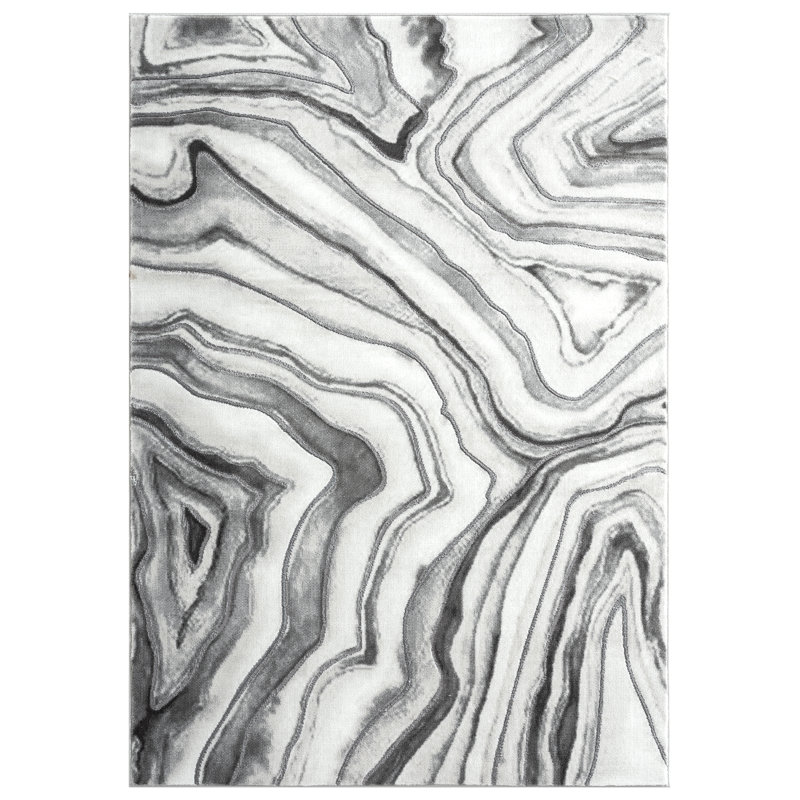 Tapis gris à motif abstrait Middleville, Rectangle 6 pi x 9 pi