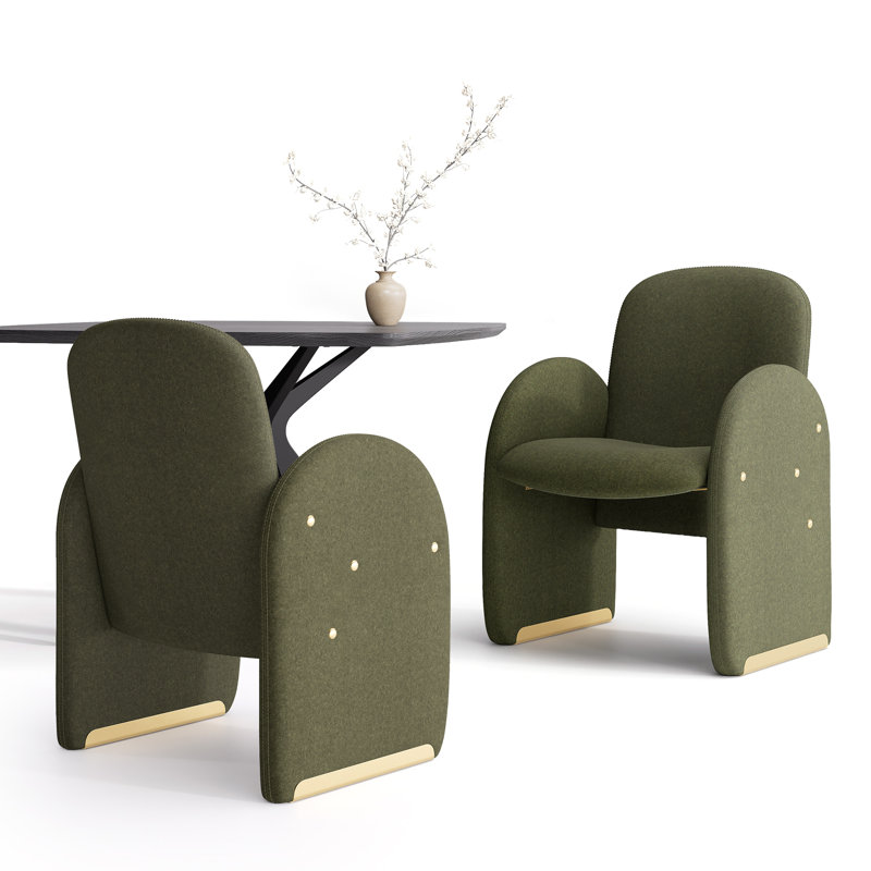 Modern Upholstered Dining Chair Full Back Armchair With Metal Legs, Green