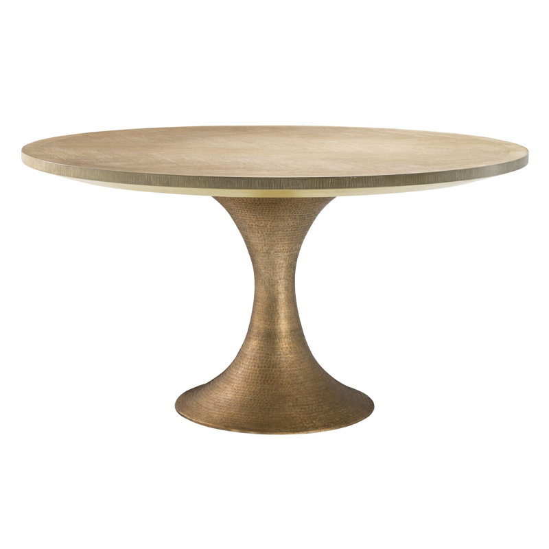 Melchior Round Metal Base Dining Table, Brass/Oak