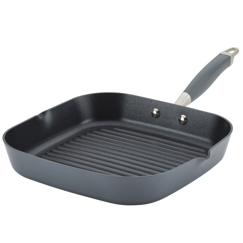 Anolon Advanced Home Hard Anodized Nonstick Deep Square Grill / Griddle Pan With Pour Spouts,11 Inch, Gray