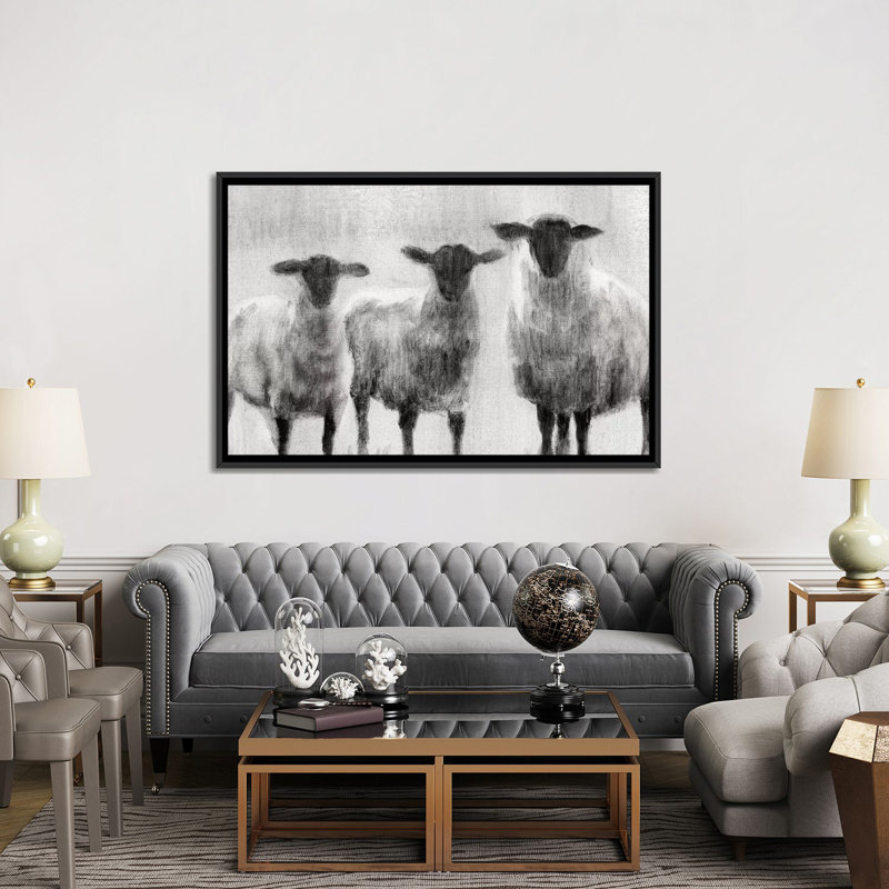 «Sheep I», reproduction sur toile, H 18 po x l 26 po x P 1,5 po, Toile avec cadre noir, Pas de tapis
