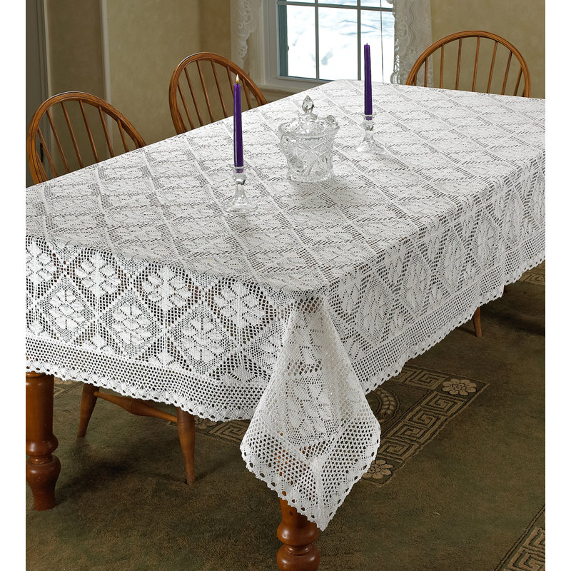 Sawbridgeworth Geometric Cotton Blend Tablecloth, White, 120" L x 60" W