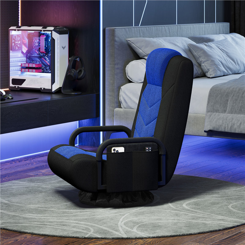 Adjustable Reclining Swivel Floor Gaming Chair, Black/Blue