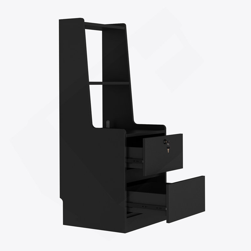 Ensemble de 2 tables de chevet, avec station de charge, table de chevet intelligente avec veilleuse, table de chevet moderne avec bibliothèque, tables de chevet avec armoire de rangement pour la chambre à coucher, noir