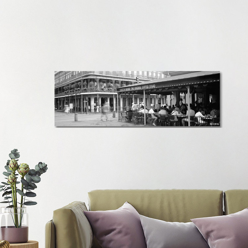 Cafe Du Monde French Quarter New Orleans LA by Panoramic Images - Wrapped Canvas Panoramic Print