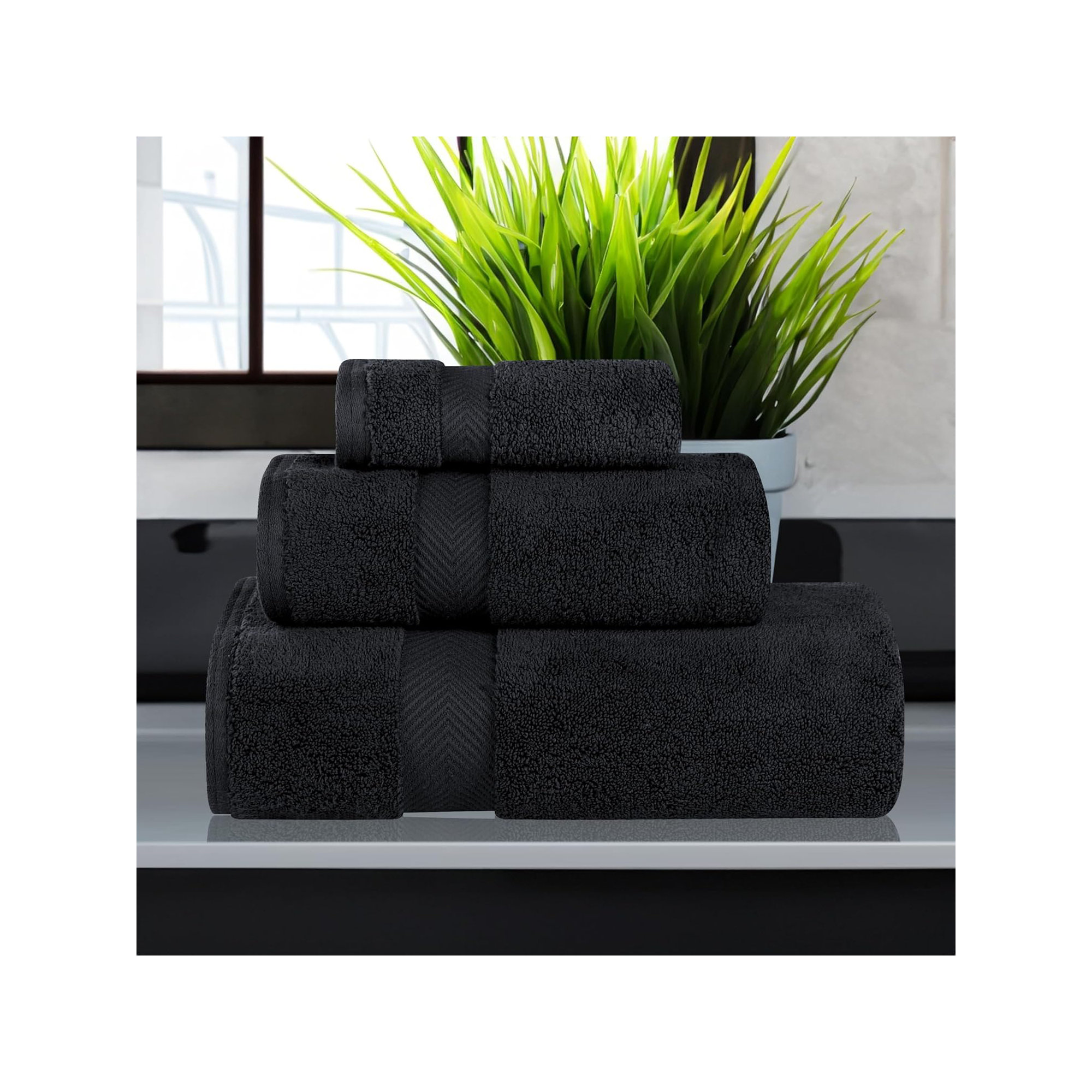 Hamachi Zero-Twist 3 Piece 100% Cotton Towel Set, Black