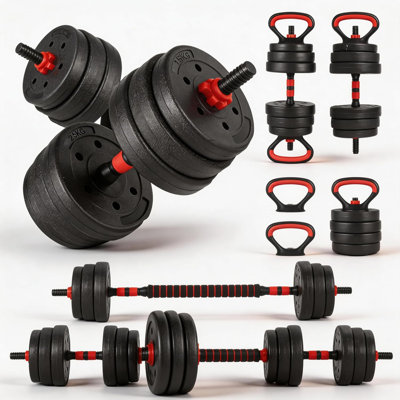 Adjustable Dumbbell Set 5-in-1，44/55/66lbs，Converts to Barbell Kettlebell Push-Up Stand