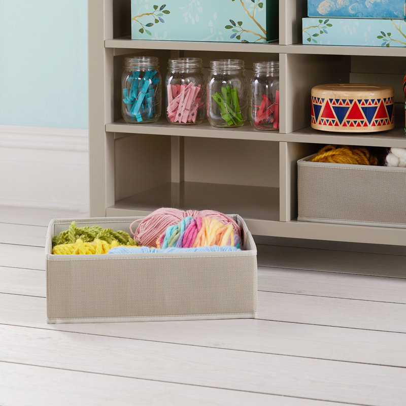 Gray Wooden Kids Double Open Art Storage with Fabric Bins