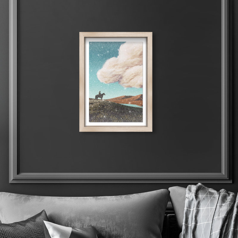 Cowboy Surreal Framed Graphic Art, 25.5"H x 17.5"W, Natural Oak Shadowbox