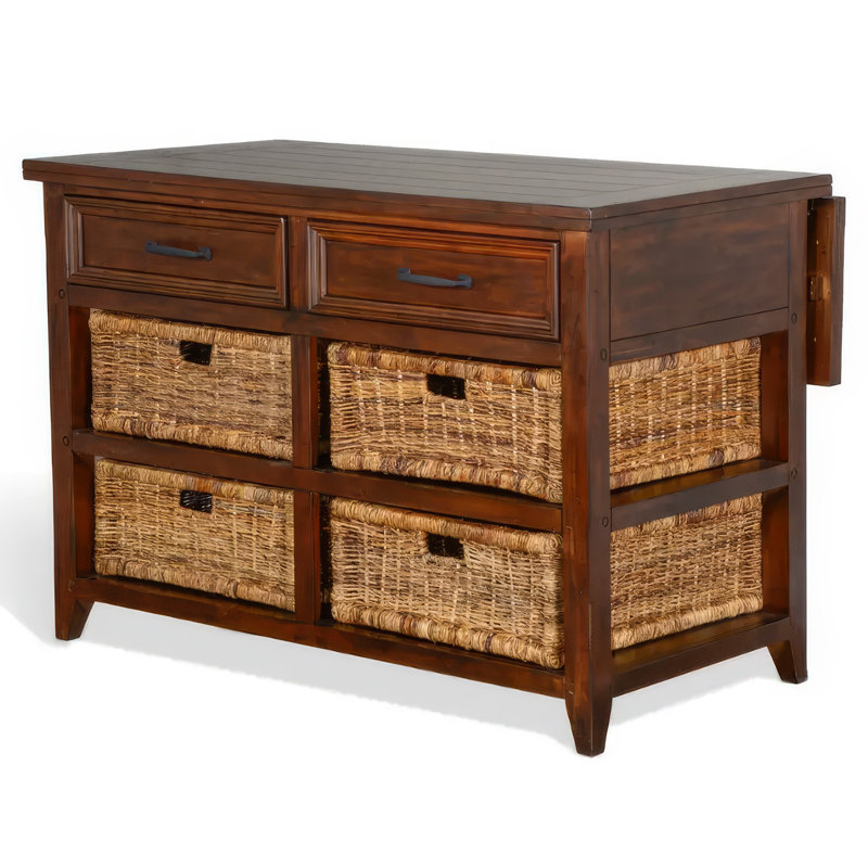 Table pour îlot de cuisine Niza, abattant 27-40 po, 4 paniers en rotin, brun