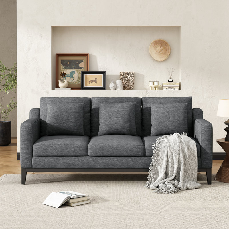 Canapé 3 places avec pieds en bois Mirod Comfy, Gris anthracite