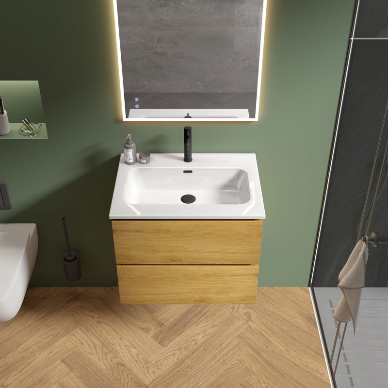 Meuble-lavabo simple 24 po avec comptoir en céramique avec trop-plein Kersha, pré-assemblé, Jaune, 24", Trou simple